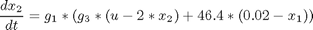$$ \frac{dx_2}{dt} = g_1*(g_3*(u-2*x_2)+46.4*(0.02-x_1)) $$